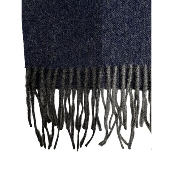 Via Condotti Roma 100% Virgin Wool Plaid Fringe Scarf Navy Blue Taupe Italy - Picture 3 of 8